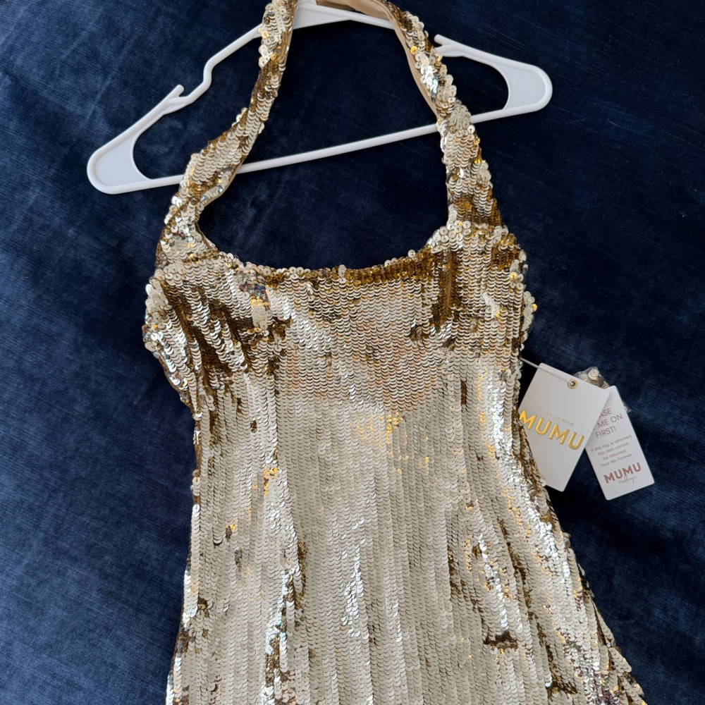 Show Me Your MuMu Gold Sequin Backless Dress